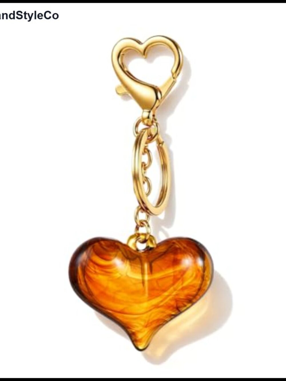 Amber Heart Bag Charm Keychain Gold-Tone Clasp Purse Accessory